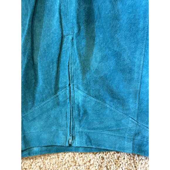 Teal Leather Western Skirt Fringe Concho L Cowgirl Rockabilly - Picture 7 of 8